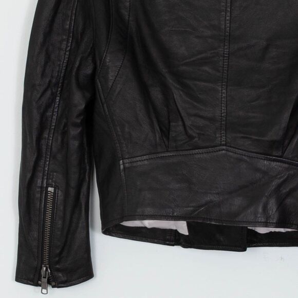 Joie Necia Lamb Leather Cropped Puff Sleeve Moto Biker Jacket Womens Size XXS - Picture 8 of 8